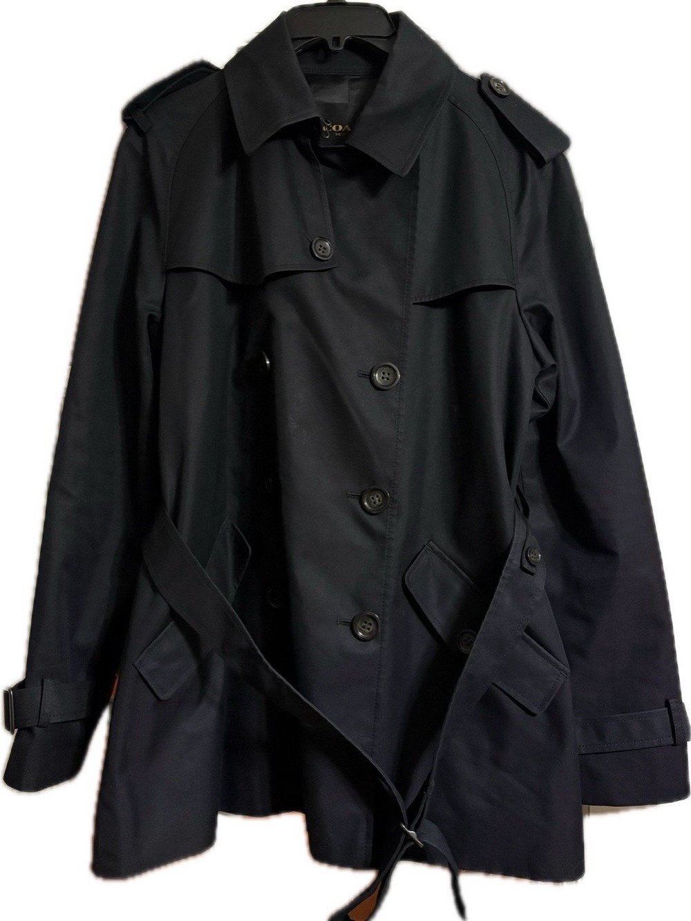 Coach Classic Double Breasted Belted Trench Coat Black Large 12 14 EUC